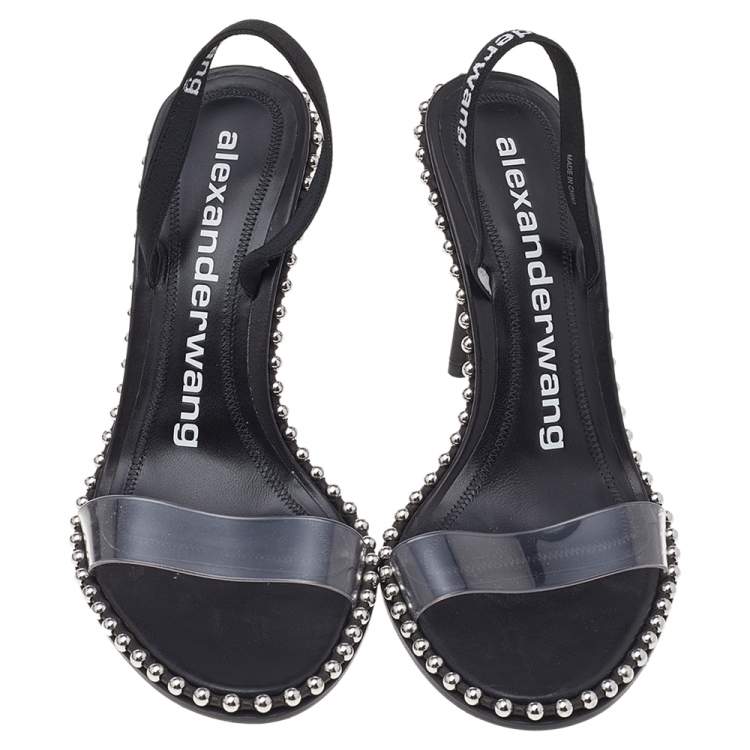 مملوكة مسبقًا Alexander Wang Black PVC Studded Slingback Nova Sandals Size 38.5