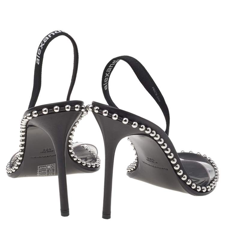 مملوكة مسبقًا Alexander Wang Black PVC Studded Slingback Nova Sandals Size 38.5