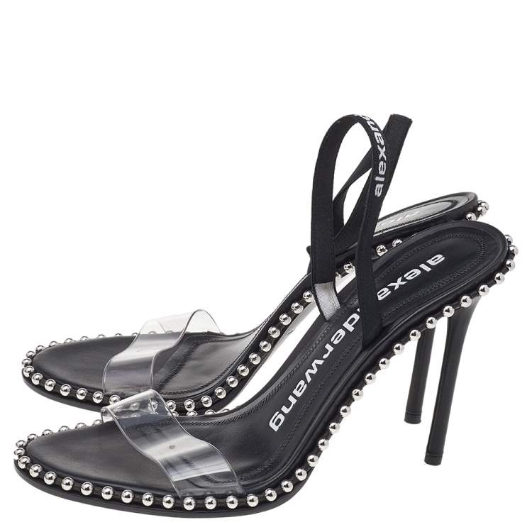 مملوكة مسبقًا Alexander Wang Black PVC Studded Slingback Nova Sandals Size 38.5