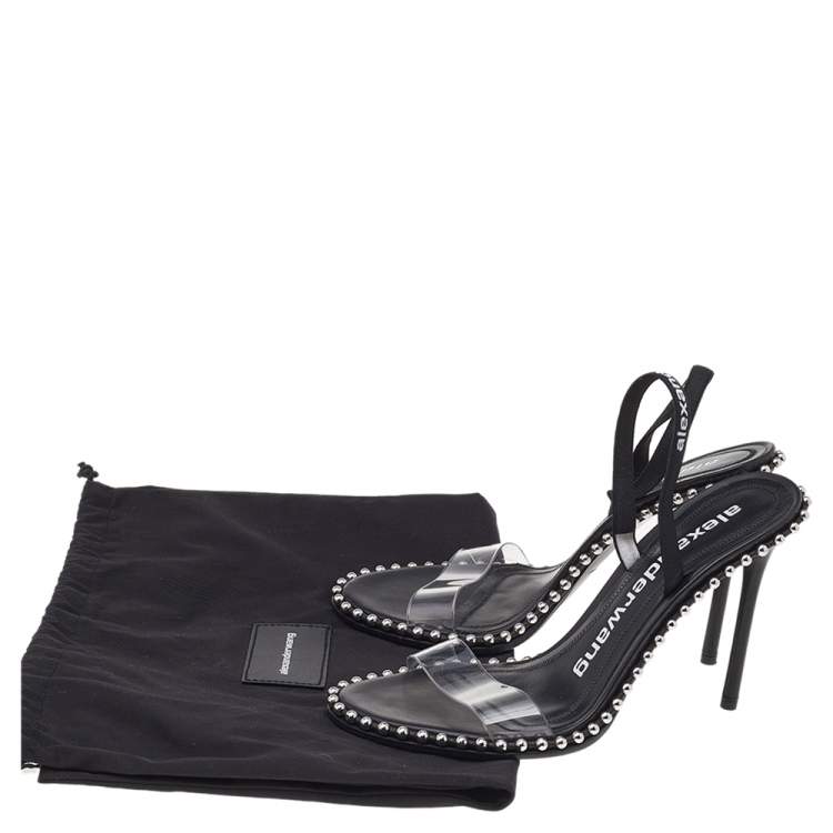 مملوكة مسبقًا Alexander Wang Black PVC Studded Slingback Nova Sandals Size 38.5