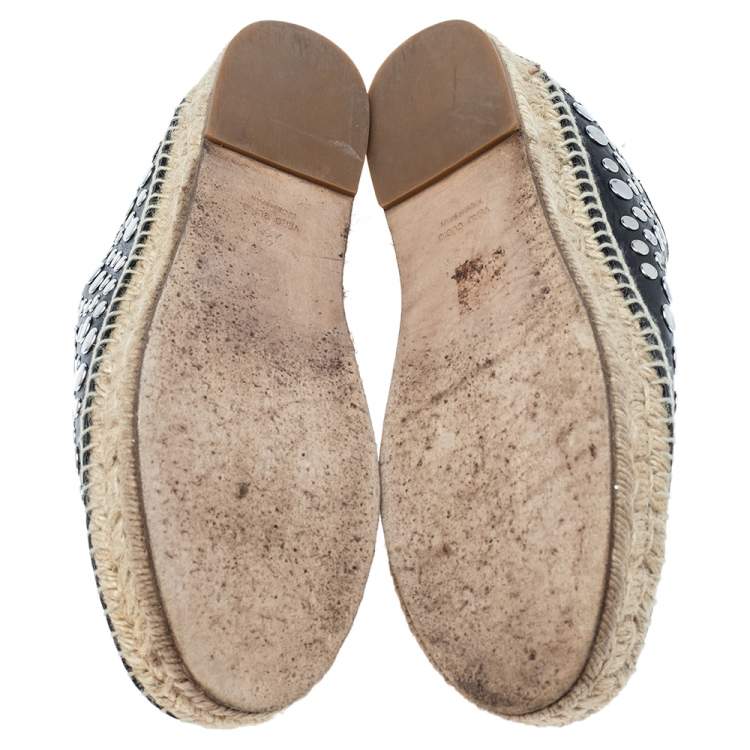 Pre Owned Alexander Wang Black Embellished Leather Platform Espadrille Flats Size 38