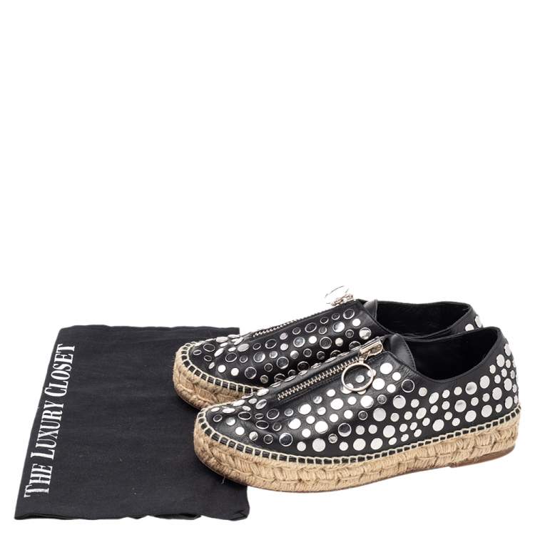 Pre Owned Alexander Wang Black Embellished Leather Platform Espadrille Flats Size 38