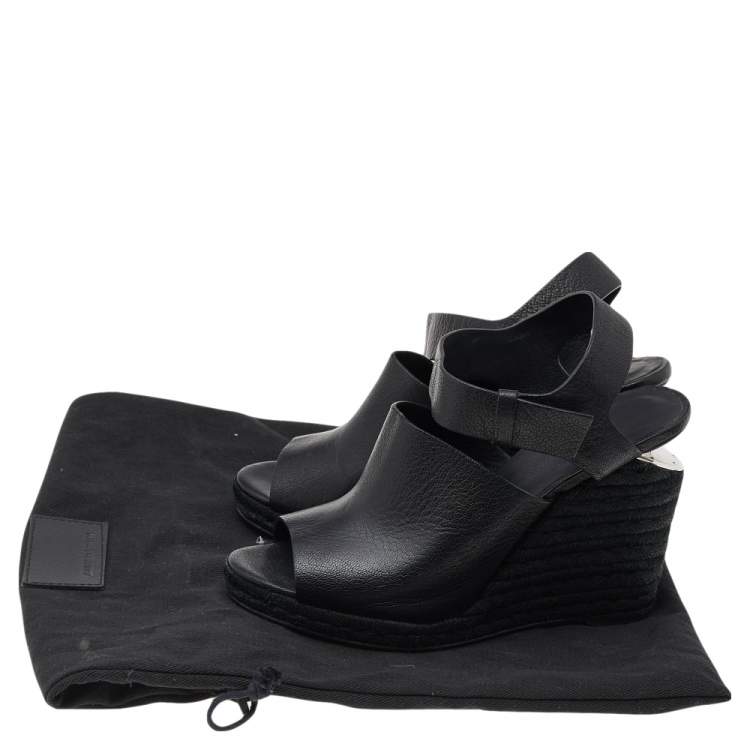 Pre Owned Alexander Wang Black Leather Wedge Espadrille Sandals Size 39
