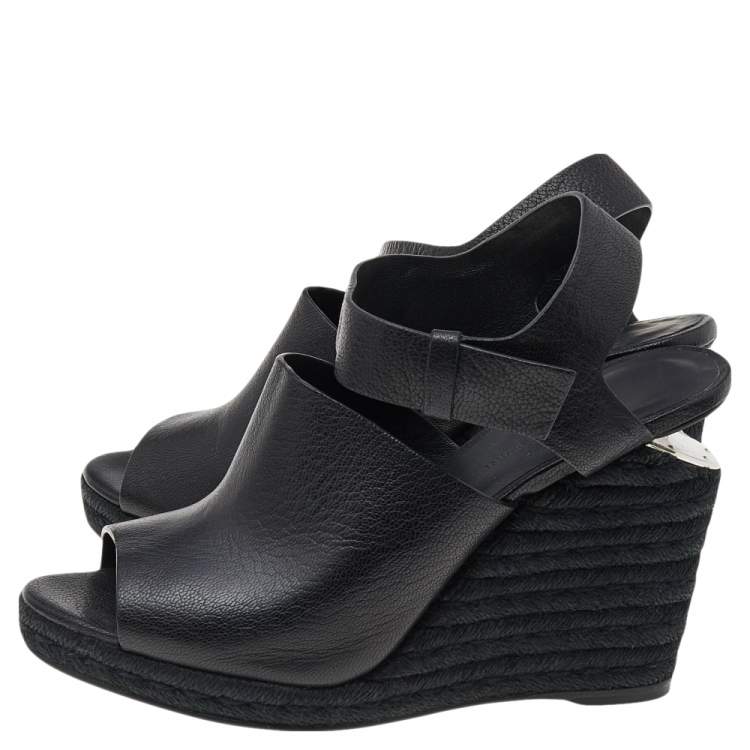 Pre Owned Alexander Wang Black Leather Wedge Espadrille Sandals Size 39