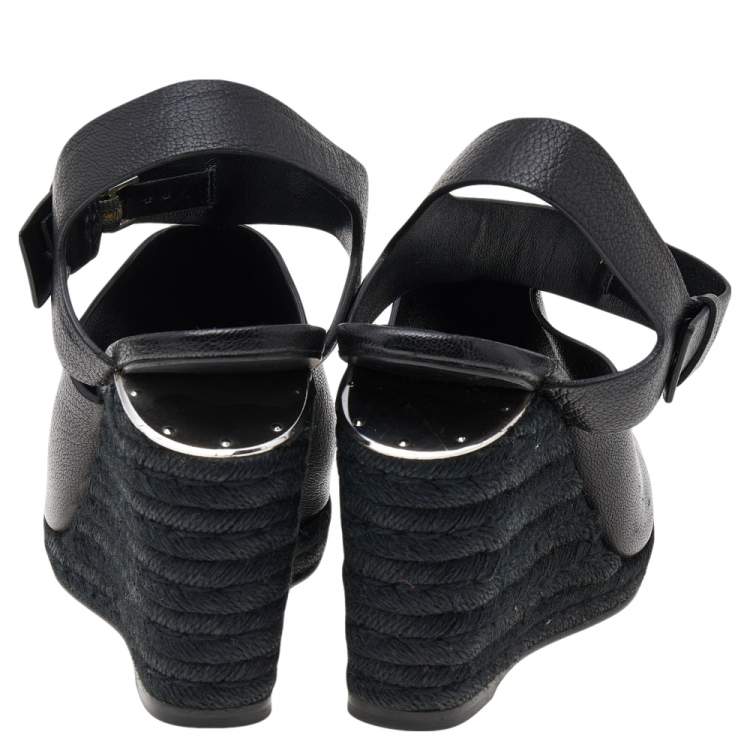 Pre Owned Alexander Wang Black Leather Wedge Espadrille Sandals Size 39