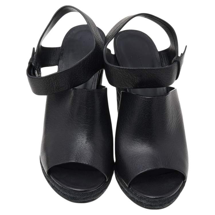Pre Owned Alexander Wang Black Leather Wedge Espadrille Sandals Size 39