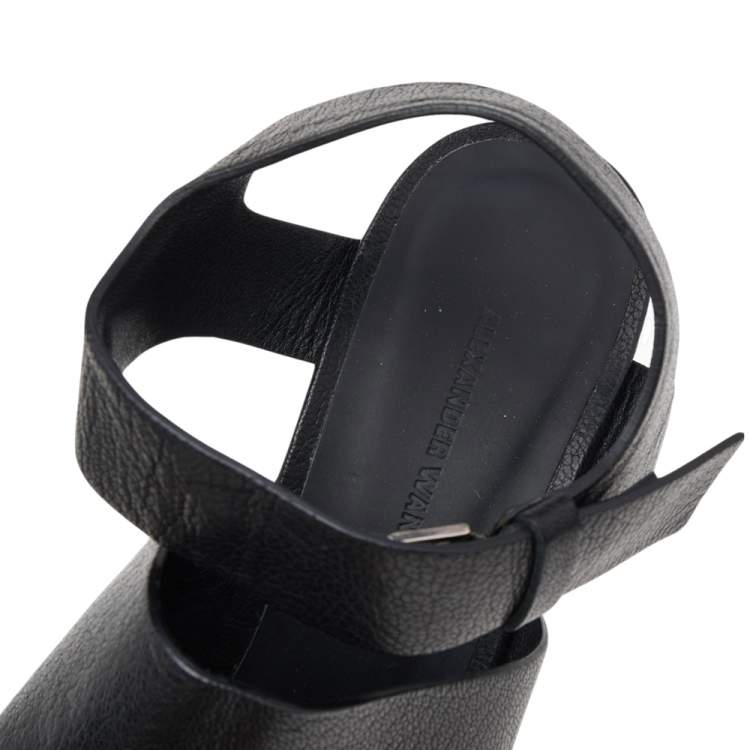 Pre Owned Alexander Wang Black Leather Wedge Espadrille Sandals Size 39