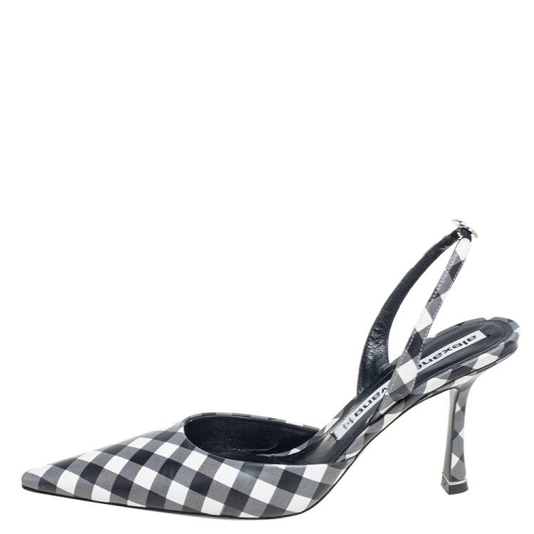 Pre Owned Alexander Wang Grey/Black Leather Crystal Embellished Logo Slingback Pointed Toe Sandals Size 40