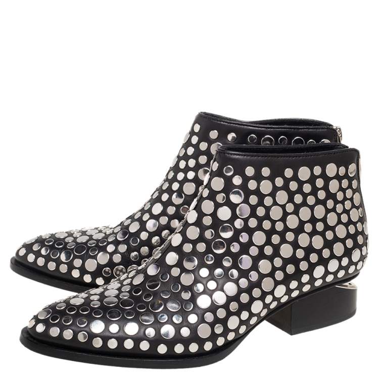 Pre Owned Alexander Wang Black Studded Leather Gabi Ankle Boots Size 36.5
