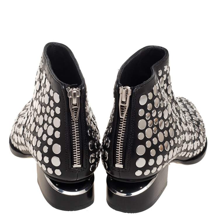 Pre Owned Alexander Wang Black Studded Leather Gabi Ankle Boots Size 36.5