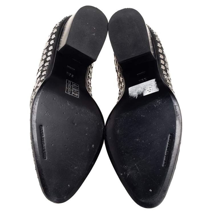Pre Owned Alexander Wang Black Studded Leather Gabi Ankle Boots Size 36.5