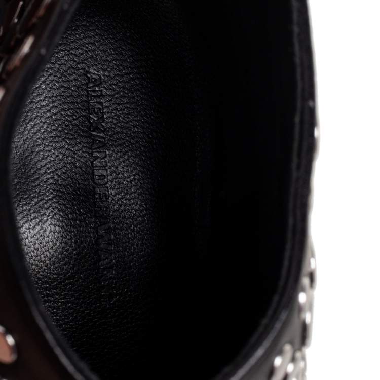 Pre Owned Alexander Wang Black Studded Leather Gabi Ankle Boots Size 36.5