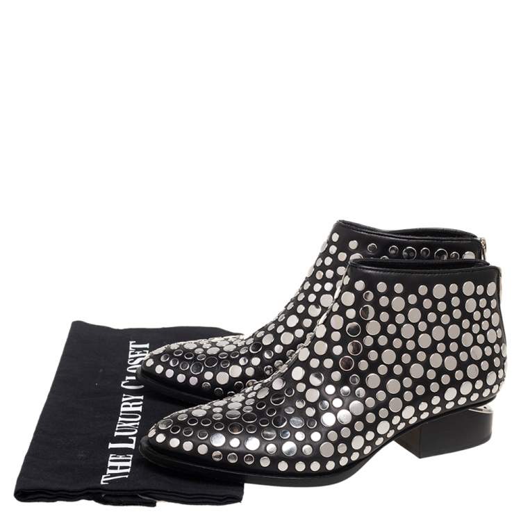 Pre Owned Alexander Wang Black Studded Leather Gabi Ankle Boots Size 36.5
