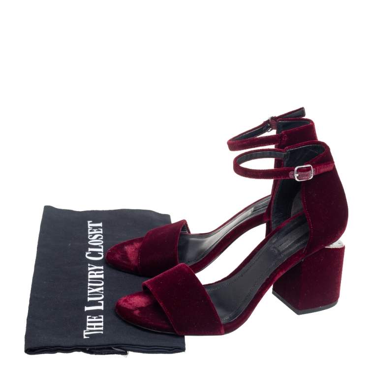 Pre Owned Alexander Wang Burgundy Velvet Abby Lucite Tilt Heel Sandals Size 37.5