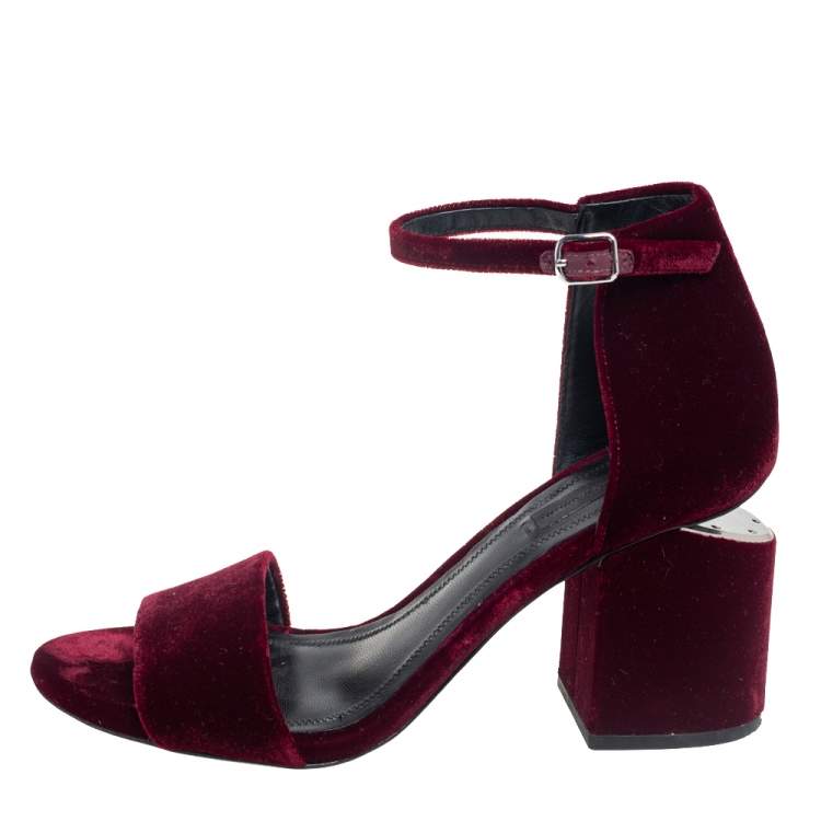 Pre Owned Alexander Wang Burgundy Velvet Abby Lucite Tilt Heel Sandals Size 37.5