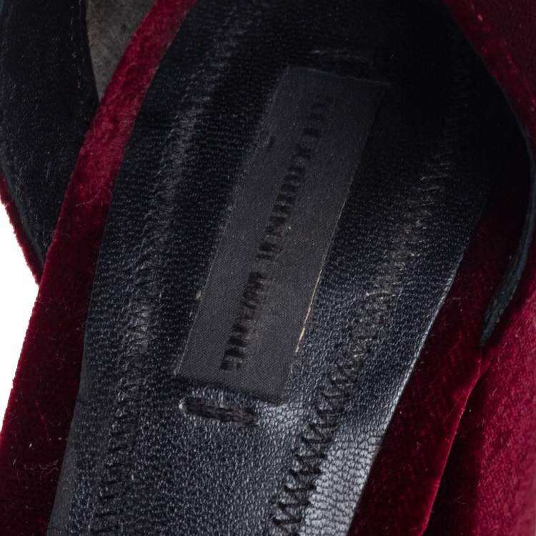 Pre Owned Alexander Wang Burgundy Velvet Abby Lucite Tilt Heel Sandals Size 37.5
