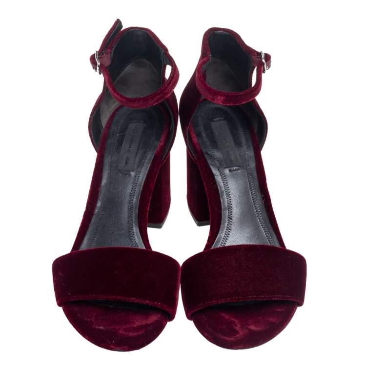 Pre Owned Alexander Wang Burgundy Velvet Abby Lucite Tilt Heel Sandals Size 37.5