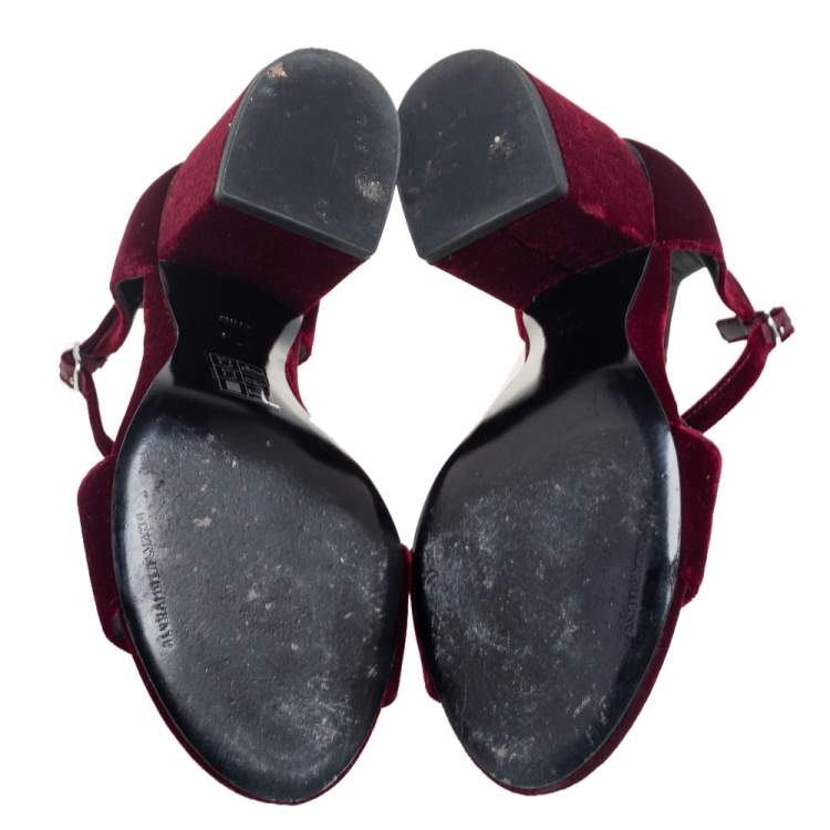 Pre Owned Alexander Wang Burgundy Velvet Abby Lucite Tilt Heel Sandals Size 37.5