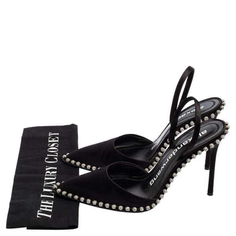 Pre Owned Alexander Wang Black Satin Rina Pointed-Toe Sandals Size 38
