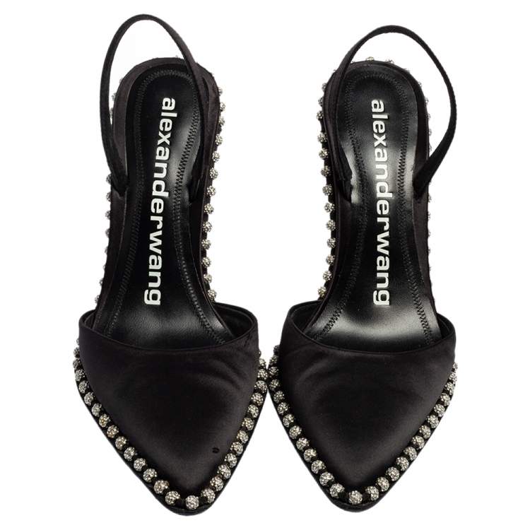 Pre Owned Alexander Wang Black Satin Rina Pointed-Toe Sandals Size 38