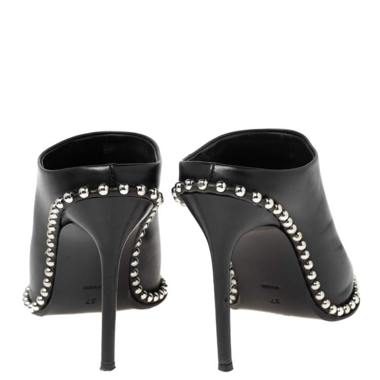 Pre Owned Alexander Wang Black Leather Eri Studded Mules Size 37