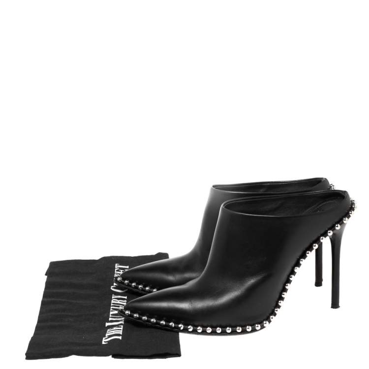 Pre Owned Alexander Wang Black Leather Eri Studded Mules Size 37
