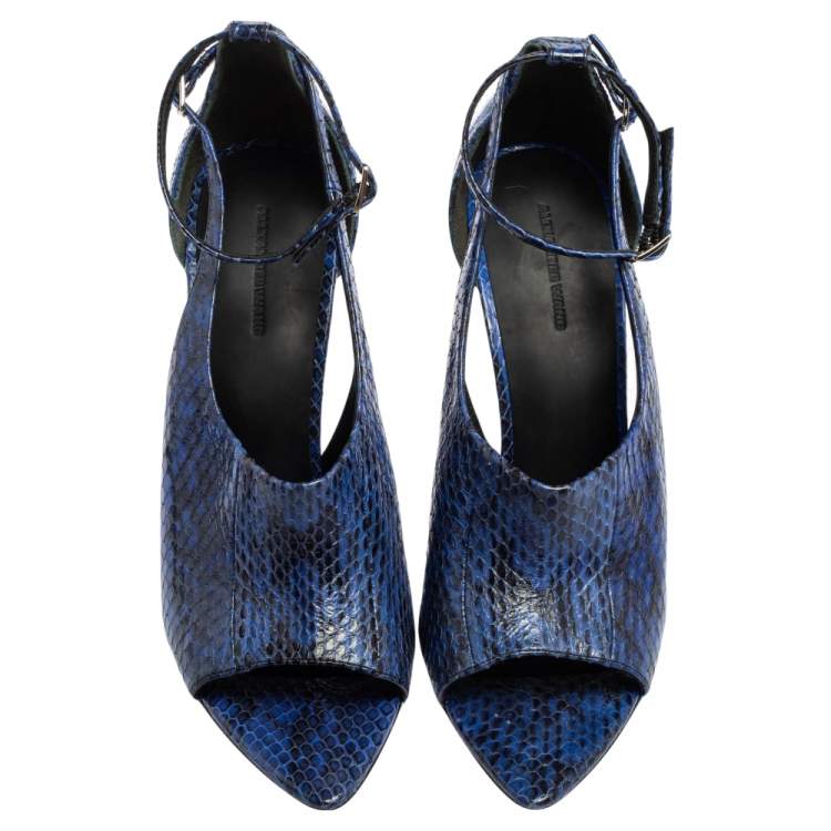 Pre Owned Alexander Wang Blue Snakeskin Embossed Leather Carolyn Ankle-Strap Sandal Size 39