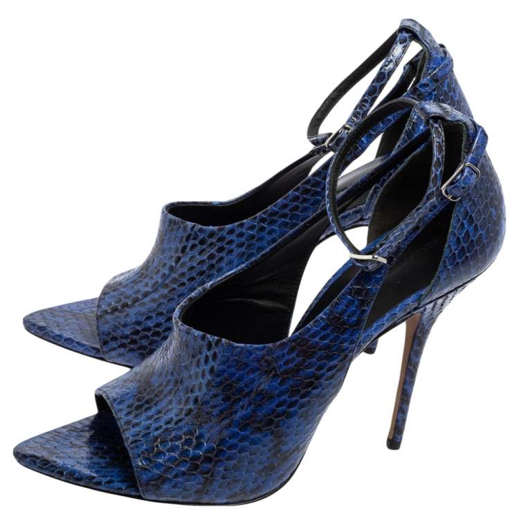 Pre Owned Alexander Wang Blue Snakeskin Embossed Leather Carolyn Ankle-Strap Sandal Size 39