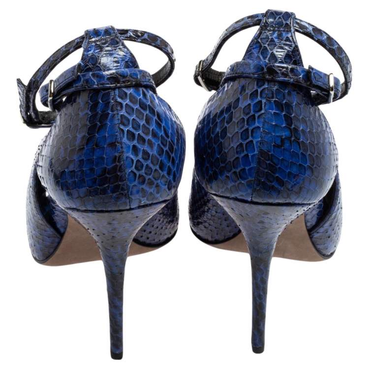 Pre Owned Alexander Wang Blue Snakeskin Embossed Leather Carolyn Ankle-Strap Sandal Size 39
