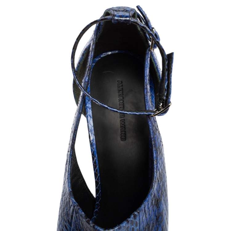 Pre Owned Alexander Wang Blue Snakeskin Embossed Leather Carolyn Ankle-Strap Sandal Size 39