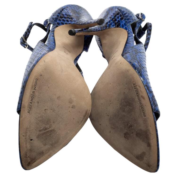 Pre Owned Alexander Wang Blue Snakeskin Embossed Leather Carolyn Ankle-Strap Sandal Size 39