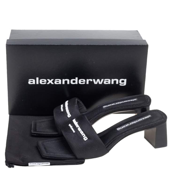 مملوكة مسبقًا Alexander Wang Black Woven Fabric Anya Logo Slide Sandals Size 41