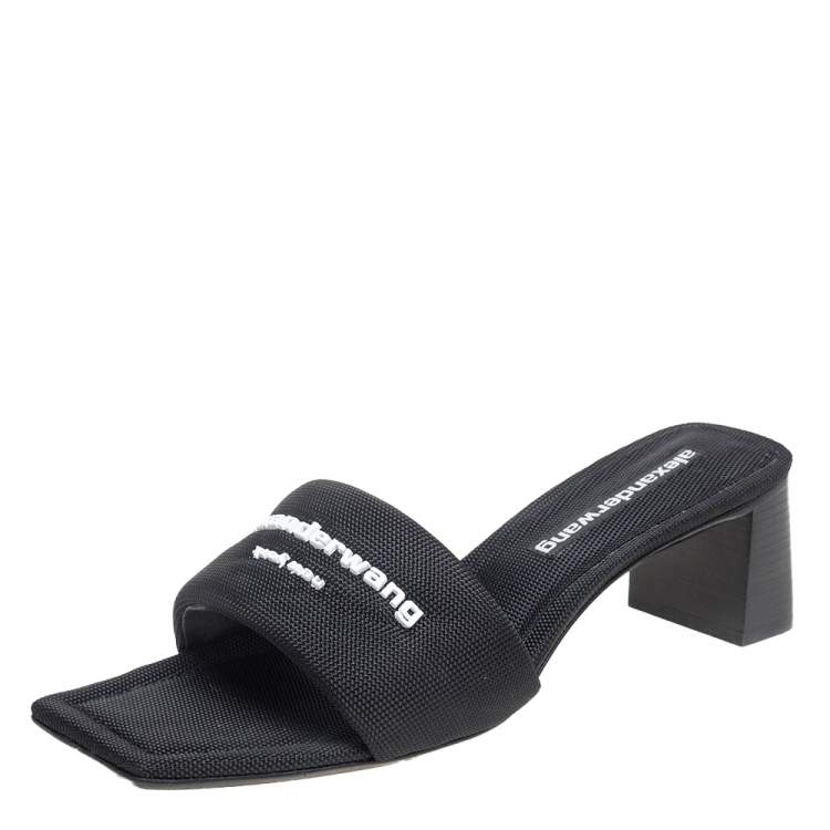 Alexander Wang Black Woven Fabric Anya Logo Slide Sandals Size 41 Alexander Wang The Luxury Closet