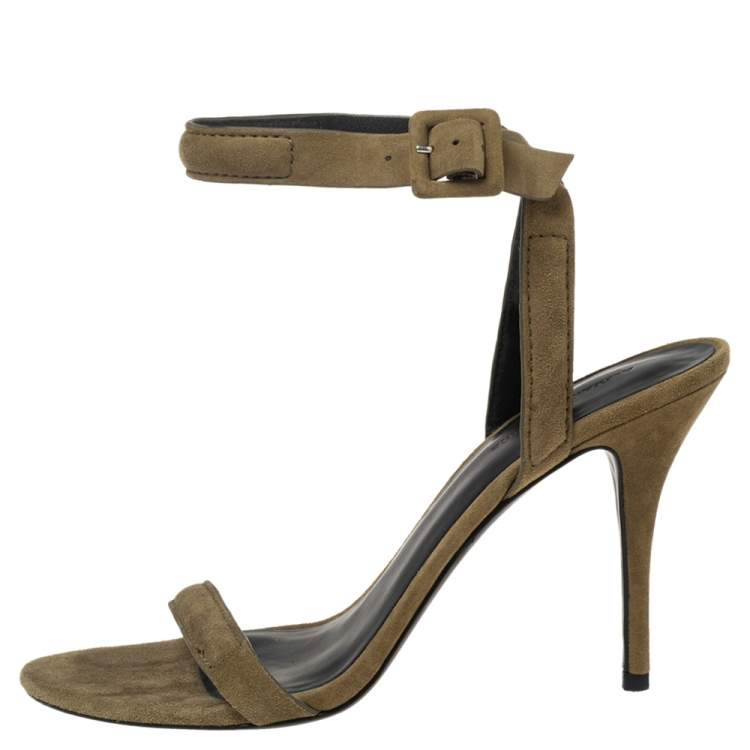 Alexander Wang Olive Green Suede Antonia Ankle-Strap Sandals Size 