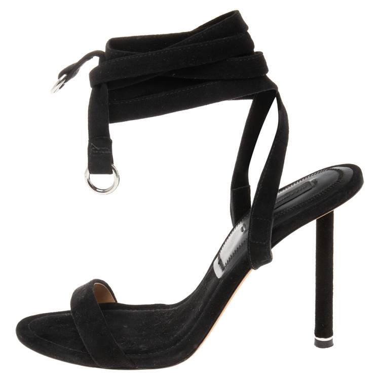 مملوكة مسبقًا Alexander Wang Black Suede  Ankle Wrap Sandals Size 38