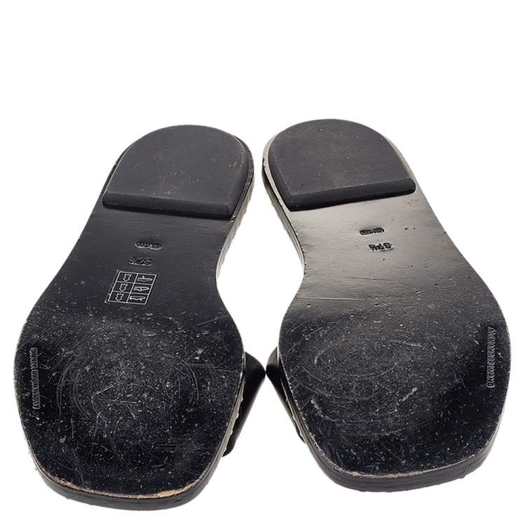 Pre Owned Alexander Wang Black Leather Studded Flat Slides Size 37.5