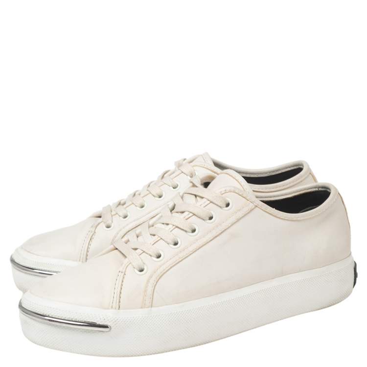 Pre Owned Alexander Wang White Leather Lace Up Sneakers Size 37