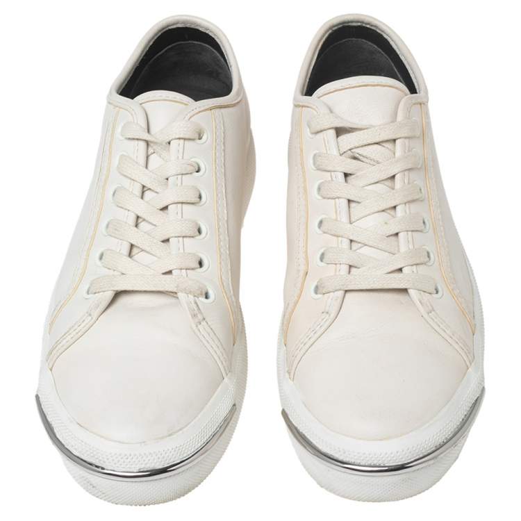 Pre Owned Alexander Wang White Leather Lace Up Sneakers Size 37