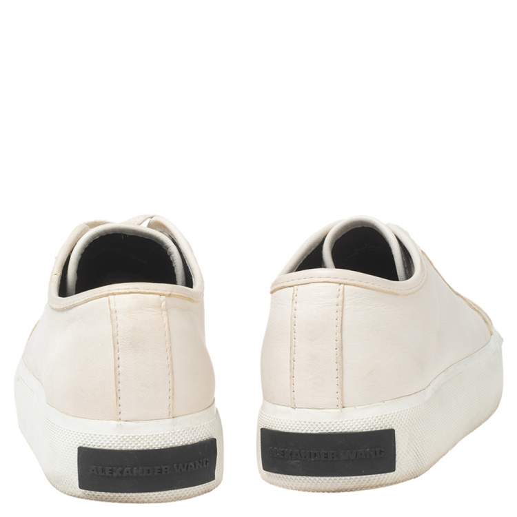 Pre Owned Alexander Wang White Leather Lace Up Sneakers Size 37
