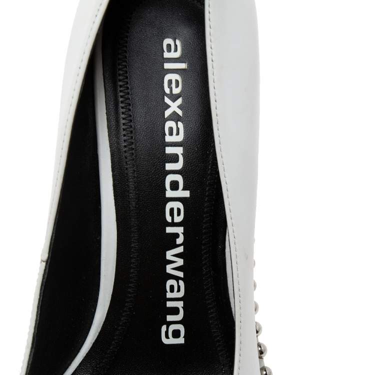 Pre Owned Alexander Wang White Leather Rie Studded Pointed-Toe Pumps Size 39.5
