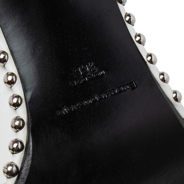 Pre Owned Alexander Wang White Leather Rie Studded Pointed-Toe Pumps Size 39.5