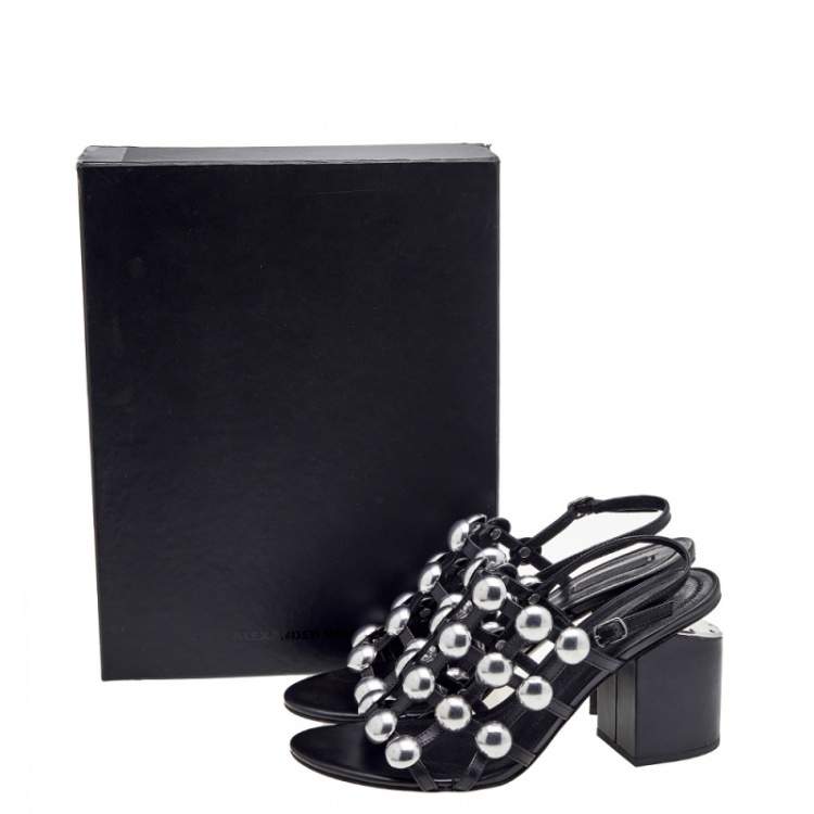 Pre Owned Alexander Wang Black Leather Dome Studded Nadia Sandals Size 39.5