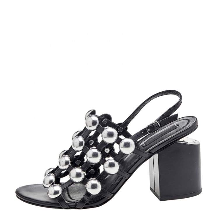Pre Owned Alexander Wang Black Leather Dome Studded Nadia Sandals Size 39.5