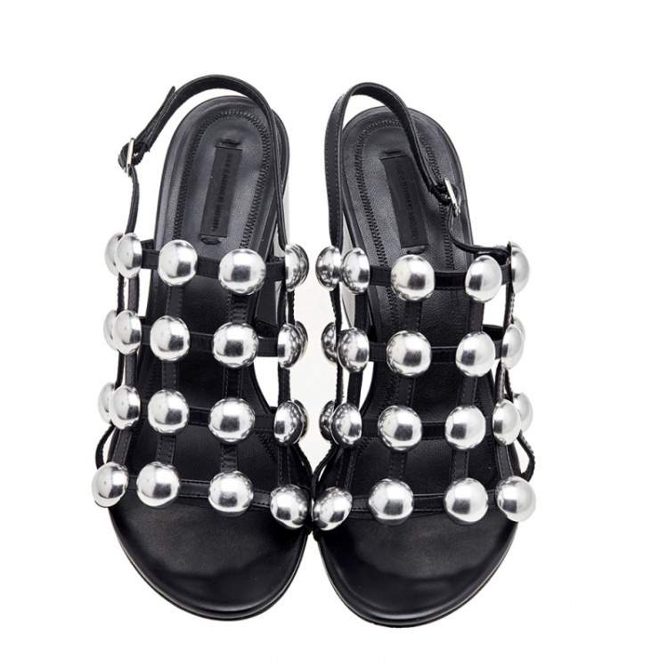 Pre Owned Alexander Wang Black Leather Dome Studded Nadia Sandals Size 39.5