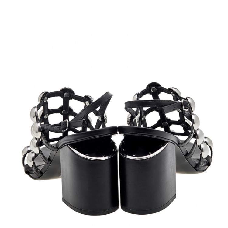 Pre Owned Alexander Wang Black Leather Dome Studded Nadia Sandals Size 39.5