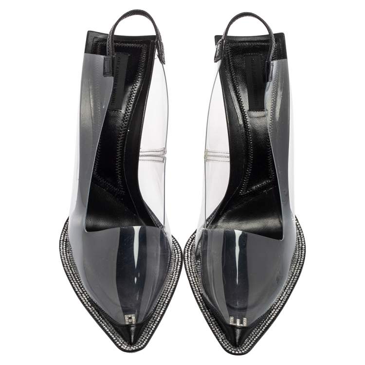 Pre Owned Alexander Wang Black PVC Marlow Clear Embellished Slingback Sandals Size 38.5