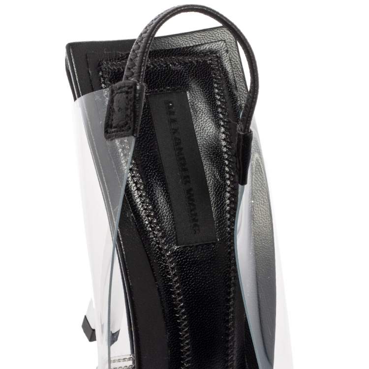 Pre Owned Alexander Wang Black PVC Marlow Clear Embellished Slingback Sandals Size 38.5