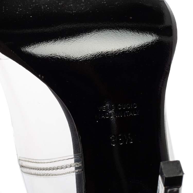 Pre Owned Alexander Wang Black PVC Marlow Clear Embellished Slingback Sandals Size 38.5