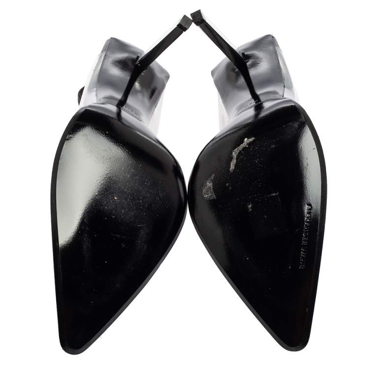 Pre Owned Alexander Wang Black PVC Marlow Clear Embellished Slingback Sandals Size 38.5