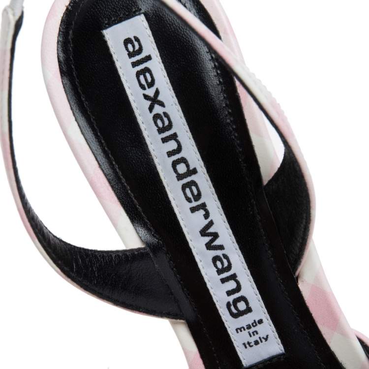 Pre Owned Alexander Wang Pink/White Gingham Print Leather Grace Slingback Sandals Size 39
